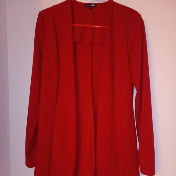 Fashion Nova Pants - Red Stretch Crepe Women’s Pantsuit – Open Blazer & High-Waist Skinny Pants